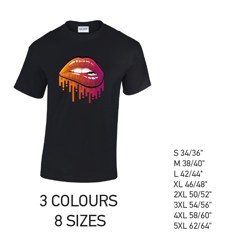 MT20 Orange and Pink Lips Mens Cotton T-Shirt 8 sizes 3 Colours Available Latex printed