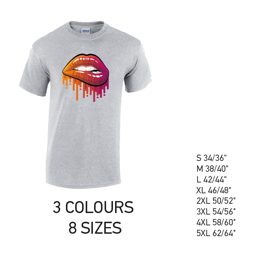 MT20 Orange and Pink Lips Mens Cotton T-Shirt 8 sizes 3 Colours Available Latex printed