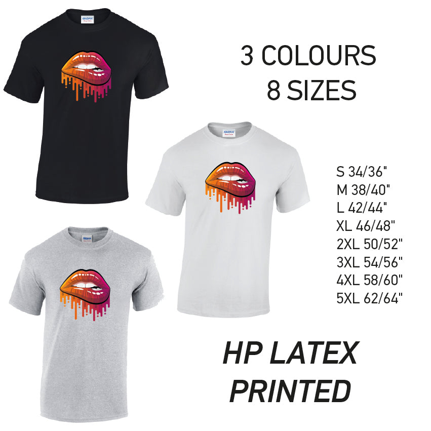 MT20 Orange and Pink Lips Mens Cotton T-Shirt 8 sizes 3 Colours Available Latex printed