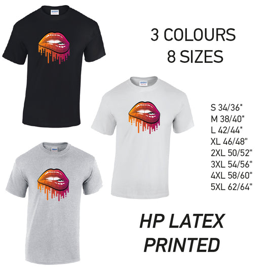 MT20 Orange and Pink Lips Mens Cotton T-Shirt 8 sizes 3 Colours Available Latex printed