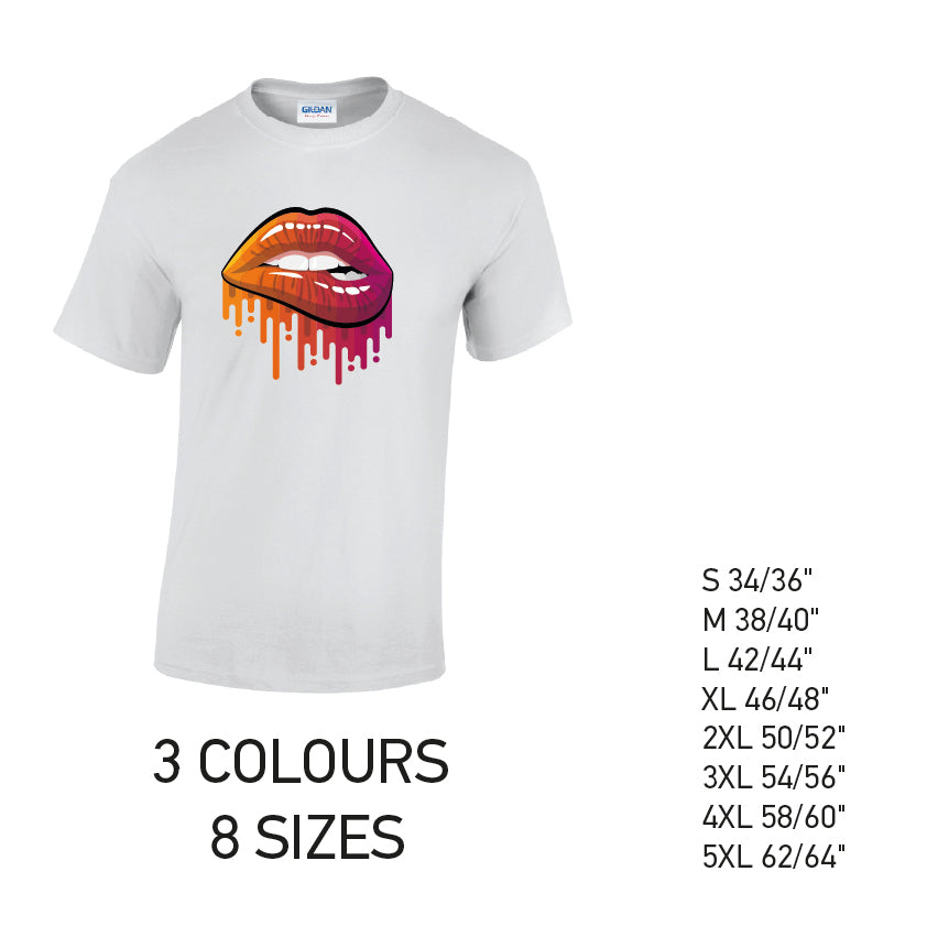 MT20 Orange and Pink Lips Mens Cotton T-Shirt 8 sizes 3 Colours Available Latex printed