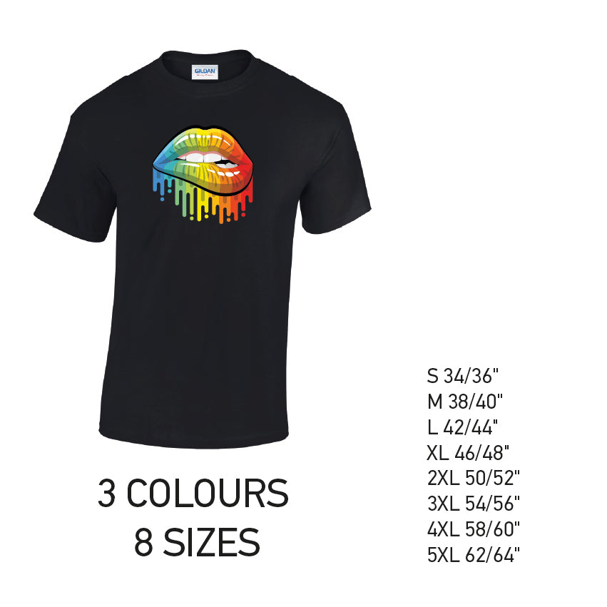 MT21 Rainbow Lips Mens Cotton T-Shirt 8 sizes 3 Colours Available Latex printed