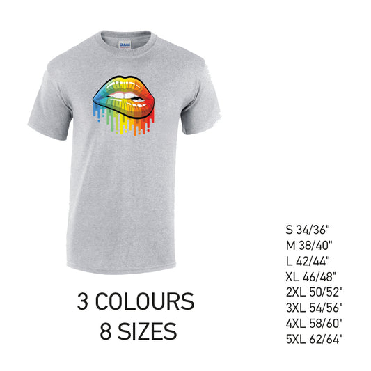 MT21 Rainbow Lips Mens Cotton T-Shirt 8 sizes 3 Colours Available Latex printed