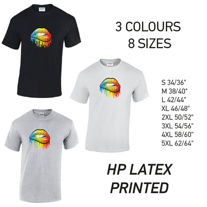 MT21 Rainbow Lips Mens Cotton T-Shirt 8 sizes 3 Colours Available Latex printed