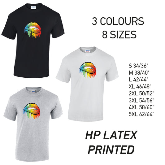 MT21 Rainbow Lips Mens Cotton T-Shirt 8 sizes 3 Colours Available Latex printed