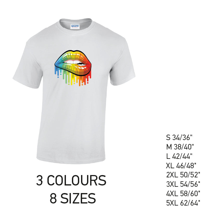MT21 Rainbow Lips Mens Cotton T-Shirt 8 sizes 3 Colours Available Latex printed
