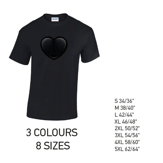 MT22 Black Heart Mens Cotton T-Shirt 8 sizes 3 Colours Available Latex printed