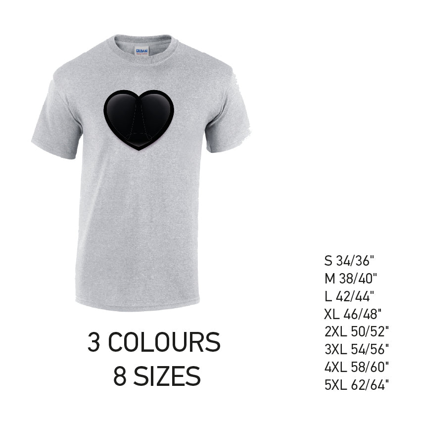 MT22 Black Heart Mens Cotton T-Shirt 8 sizes 3 Colours Available Latex printed