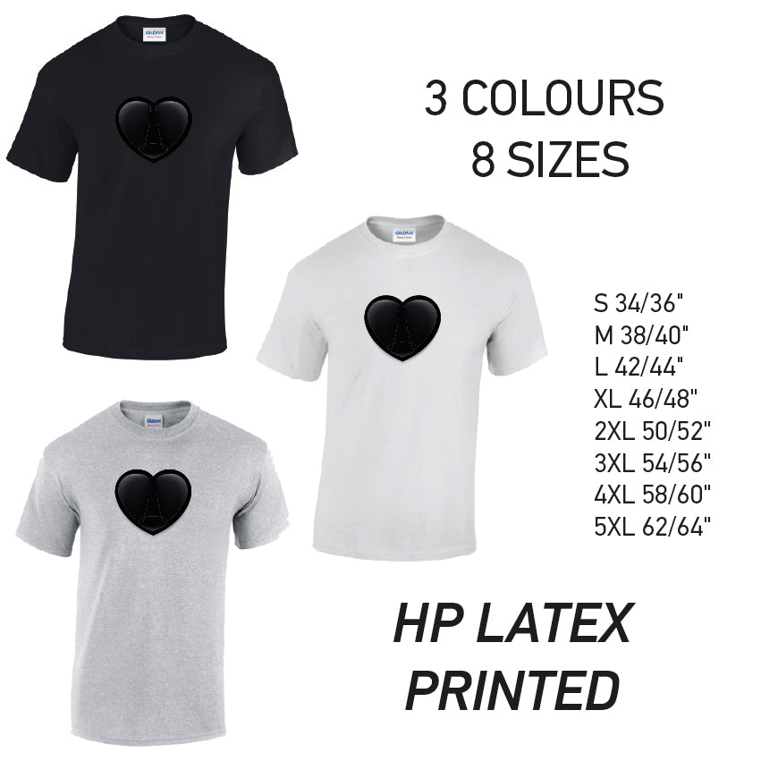 MT22 Black Heart Mens Cotton T-Shirt 8 sizes 3 Colours Available Latex printed