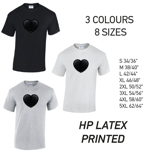 MT22 Black Heart Mens Cotton T-Shirt 8 sizes 3 Colours Available Latex printed