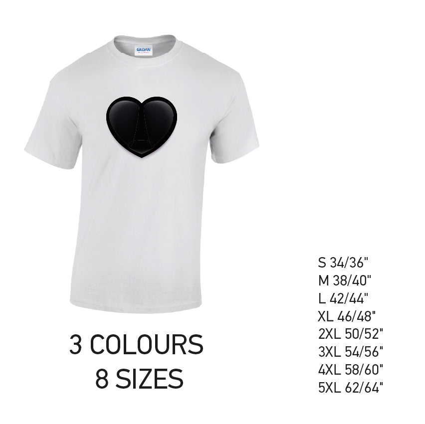 MT22 Black Heart Mens Cotton T-Shirt 8 sizes 3 Colours Available Latex printed