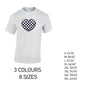 MT23 Black Chequered Heart Mens Cotton T-Shirt 8 sizes 3 Colours Available Latex printed