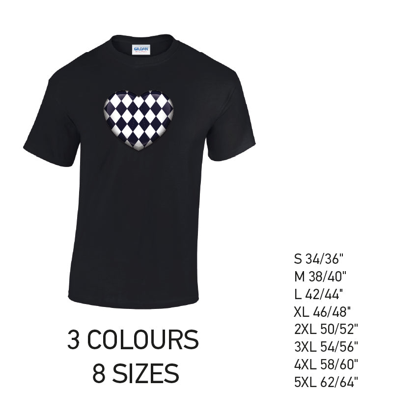 MT24 Black Harley Quinn Heart Mens Cotton T-Shirt 8 sizes 3 Colours Available Latex printed