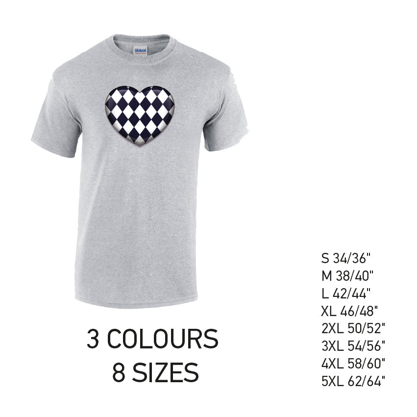 MT24 Black Harley Quinn Heart Mens Cotton T-Shirt 8 sizes 3 Colours Available Latex printed
