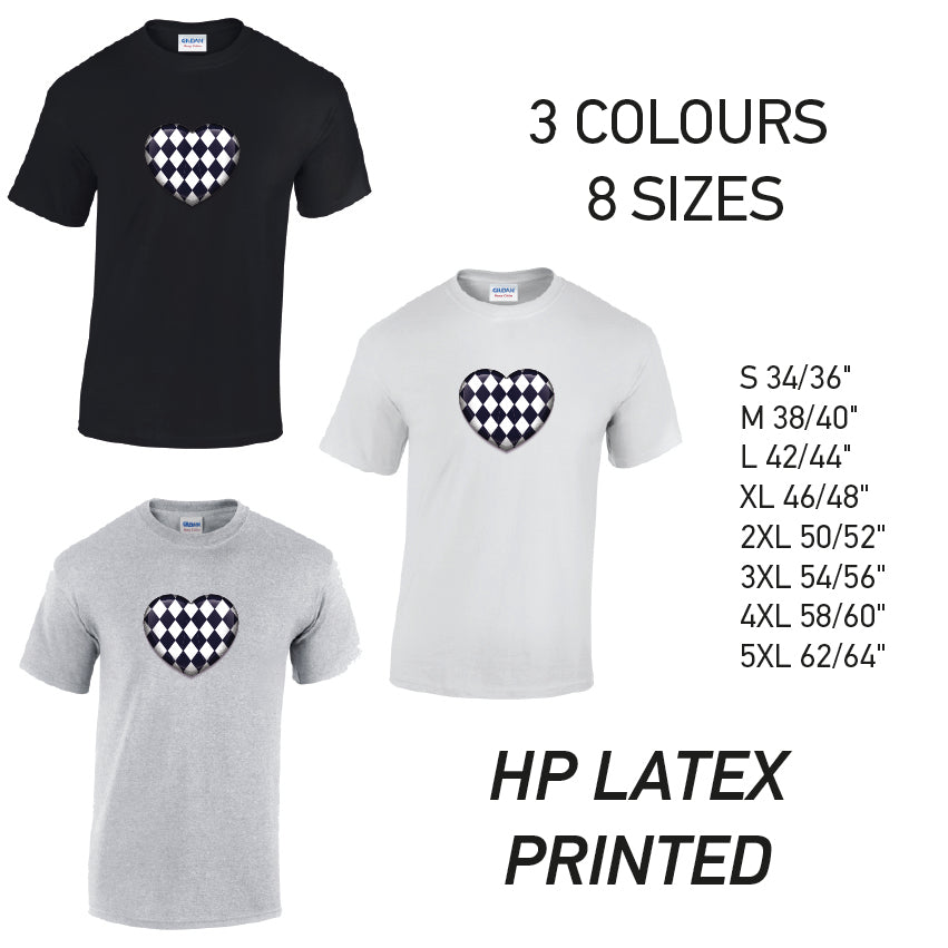 MT24 Black Harley Quinn Heart Mens Cotton T-Shirt 8 sizes 3 Colours Available Latex printed