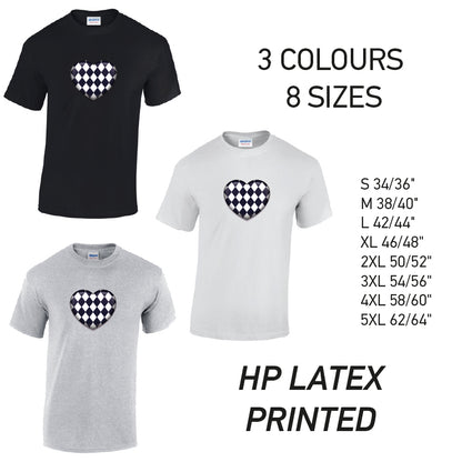 MT24 Black Harley Quinn Heart Mens Cotton T-Shirt 8 sizes 3 Colours Available Latex printed