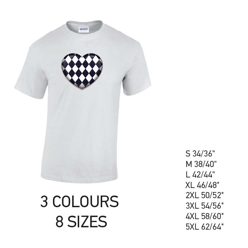 MT24 Black Harley Quinn Heart Mens Cotton T-Shirt 8 sizes 3 Colours Available Latex printed