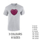 MT25 Pink Chequered Heart Mens Cotton T-Shirt 8 sizes 3 Colours Available Latex printed