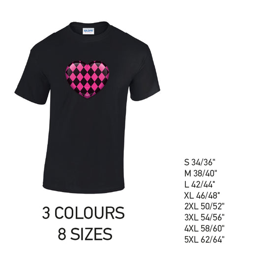 MT26 Pink Harley Quinn Heart Mens Cotton T-Shirt 8 sizes 3 Colours Available Latex printed