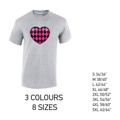 MT26 Pink Harley Quinn Heart Mens Cotton T-Shirt 8 sizes 3 Colours Available Latex printed