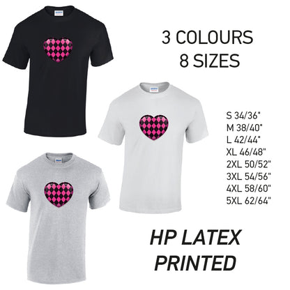 MT26 Pink Harley Quinn Heart Mens Cotton T-Shirt 8 sizes 3 Colours Available Latex printed