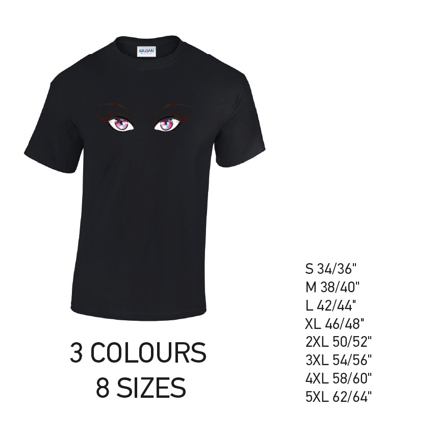 MT27 Pink Eyes Mens Cotton T-Shirt 8 sizes 3 Colours Available Latex printed