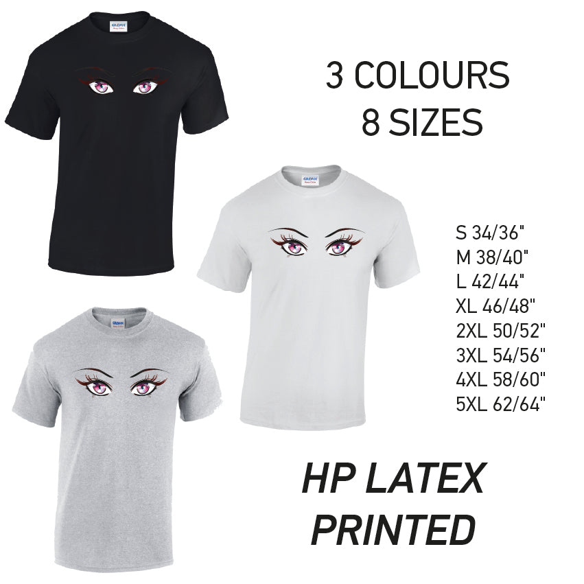MT27 Pink Eyes Mens Cotton T-Shirt 8 sizes 3 Colours Available Latex printed