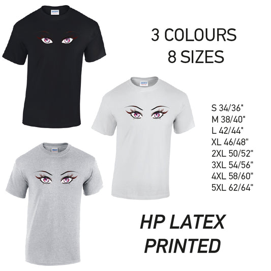 MT27 Pink Eyes Mens Cotton T-Shirt 8 sizes 3 Colours Available Latex printed