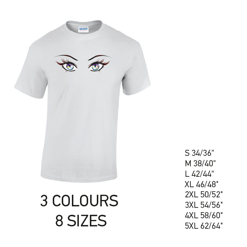 MT29 Rainbow Eyes Mens Cotton T-Shirt 8 sizes 3 Colours Available Latex printed