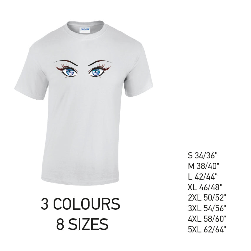 MT30 Blue Eyes Mens Cotton T-Shirt 8 sizes 3 Colours Available Latex printed