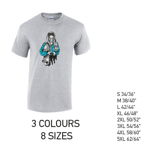 MT31 Blue Skater Girl Mens Cotton T-Shirt 8 sizes 3 Colours Available Latex printed