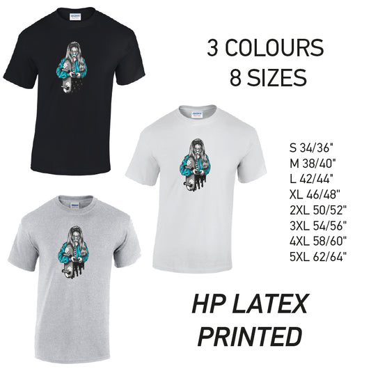 MT31 Blue Skater Girl Mens Cotton T-Shirt 8 sizes 3 Colours Available Latex printed