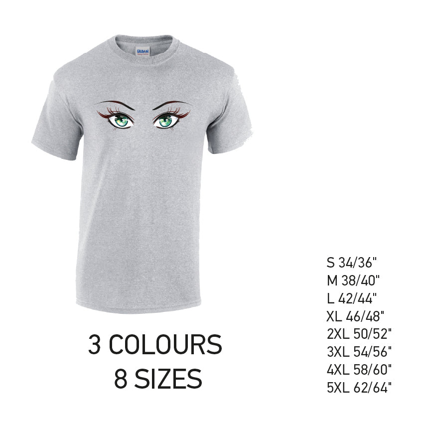 MT32 Green Eyes Mens Cotton T-Shirt 8 sizes 3 Colours Available Latex printed
