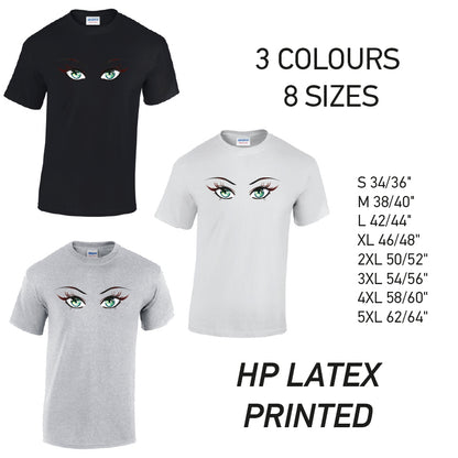 MT32 Green Eyes Mens Cotton T-Shirt 8 sizes 3 Colours Available Latex printed