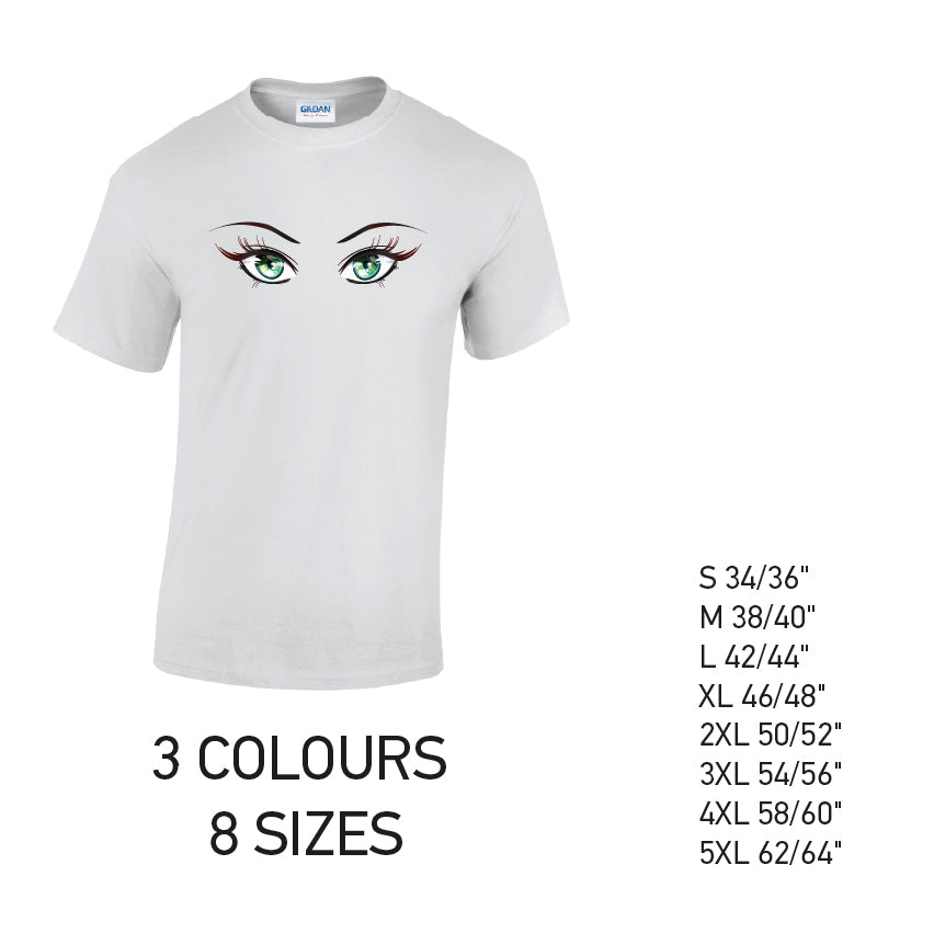 MT32 Green Eyes Mens Cotton T-Shirt 8 sizes 3 Colours Available Latex printed