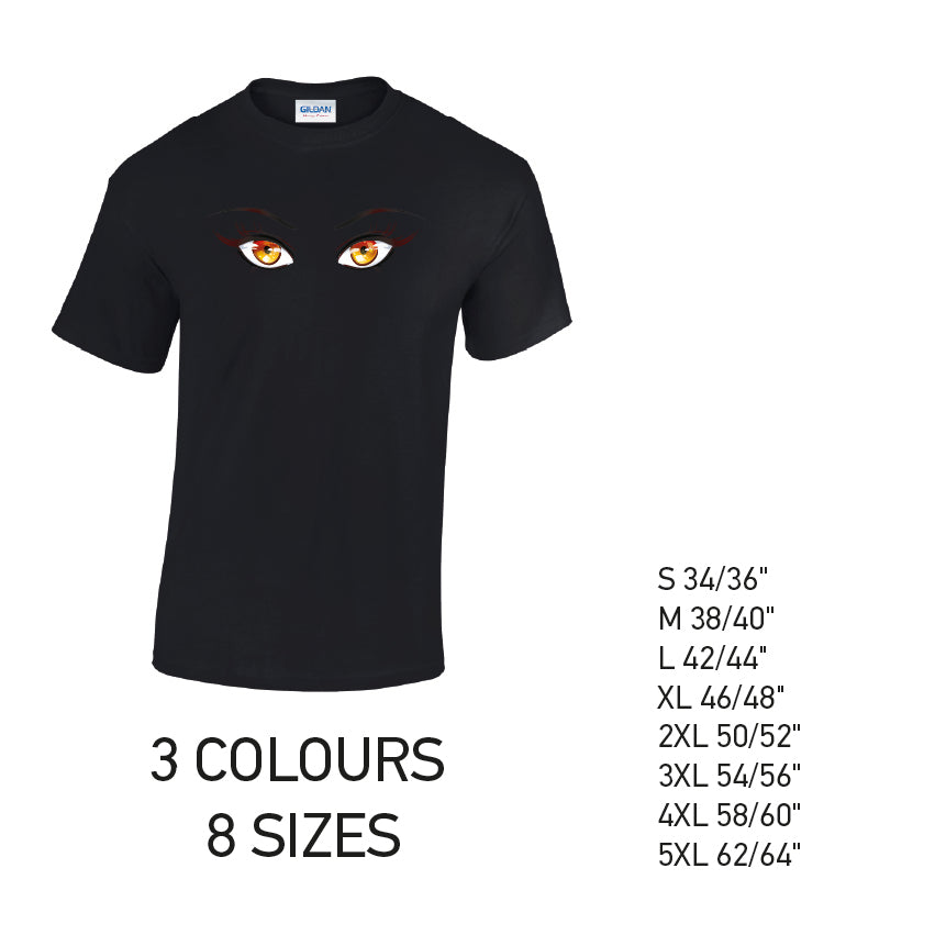 MT35 Orange Eyes Mens Cotton T-Shirt 8 sizes 3 Colours Available Latex printed