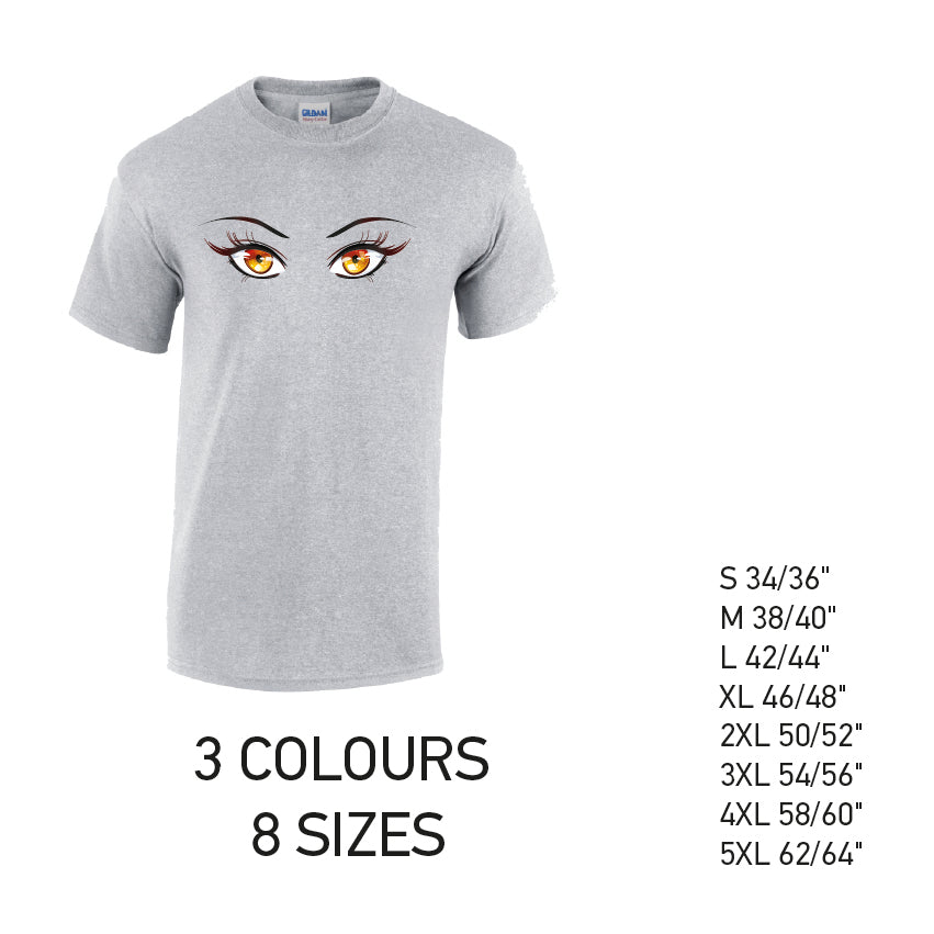 MT35 Orange Eyes Mens Cotton T-Shirt 8 sizes 3 Colours Available Latex printed