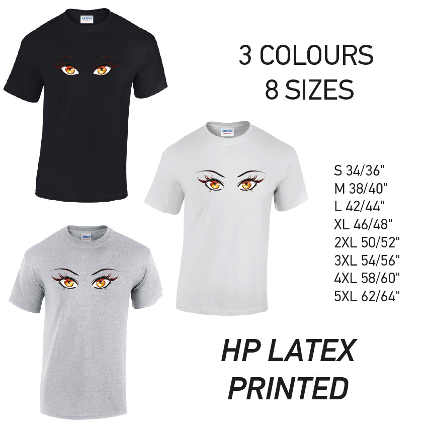 MT35 Orange Eyes Mens Cotton T-Shirt 8 sizes 3 Colours Available Latex printed