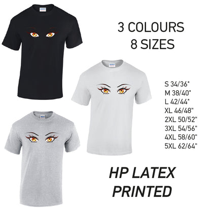 MT35 Orange Eyes Mens Cotton T-Shirt 8 sizes 3 Colours Available Latex printed