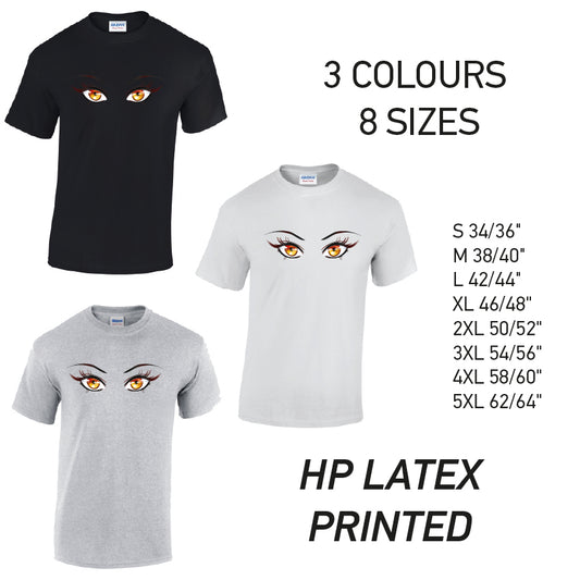 MT35 Orange Eyes Mens Cotton T-Shirt 8 sizes 3 Colours Available Latex printed