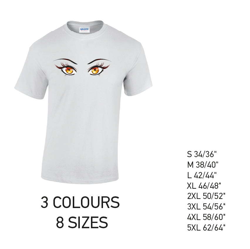 MT35 Orange Eyes Mens Cotton T-Shirt 8 sizes 3 Colours Available Latex printed