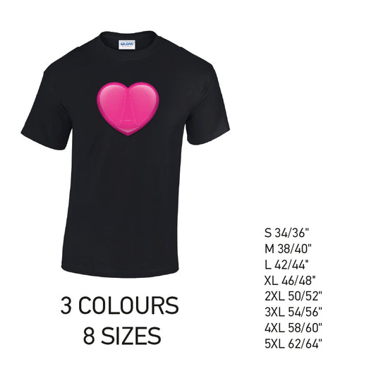 MT36 Pink Heart Mens Cotton T-Shirt 8 sizes 3 Colours Available Latex printed