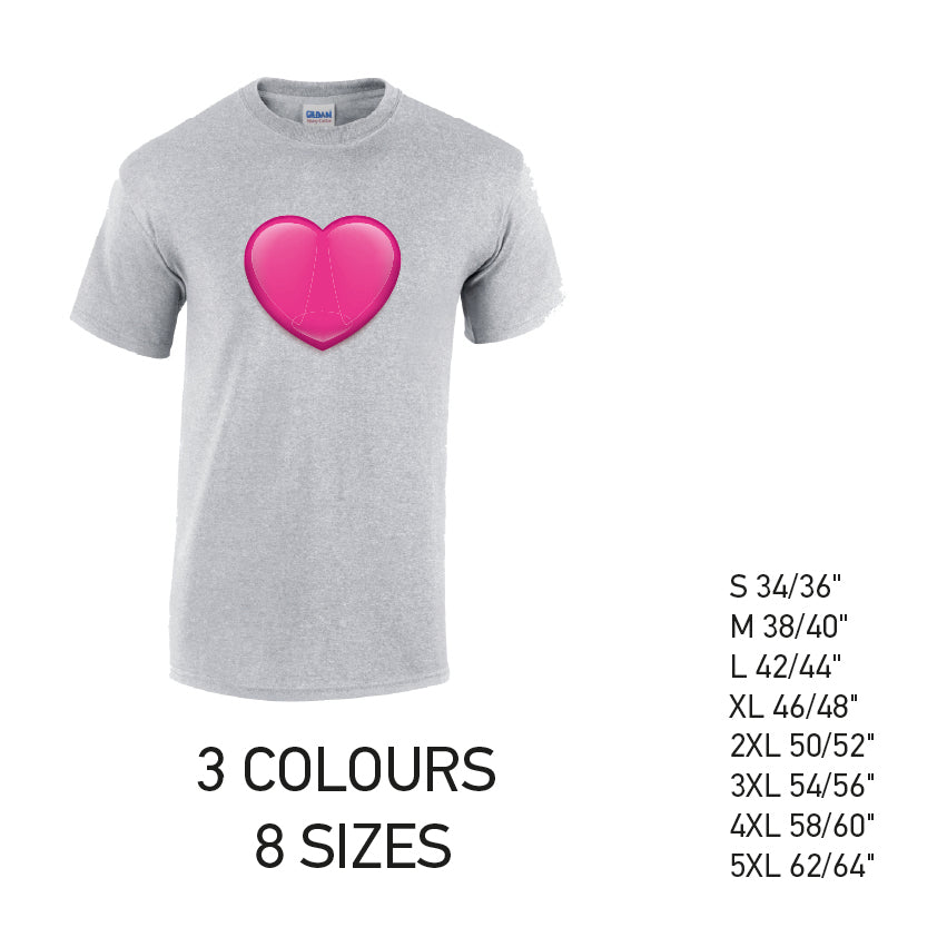 MT36 Pink Heart Mens Cotton T-Shirt 8 sizes 3 Colours Available Latex printed