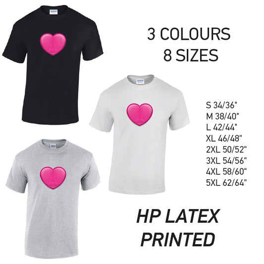 MT36 Pink Heart Mens Cotton T-Shirt 8 sizes 3 Colours Available Latex printed