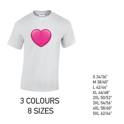 MT36 Pink Heart Mens Cotton T-Shirt 8 sizes 3 Colours Available Latex printed