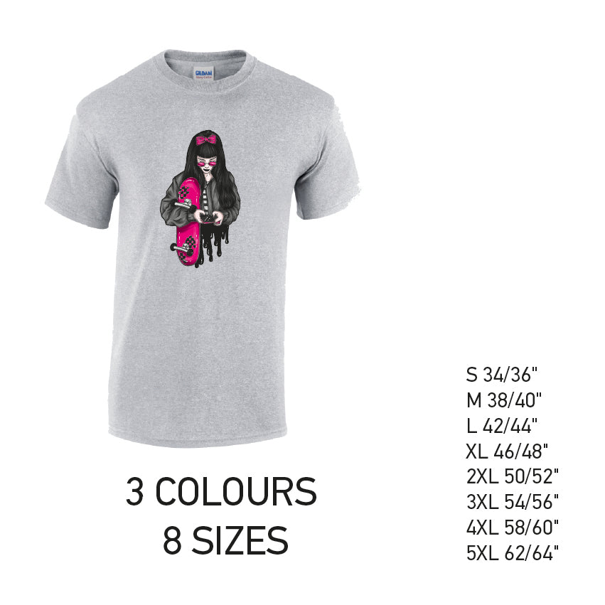 MT37 Pink Skater Girl Mens Cotton T-Shirt 8 sizes 3 Colours Available Latex printed