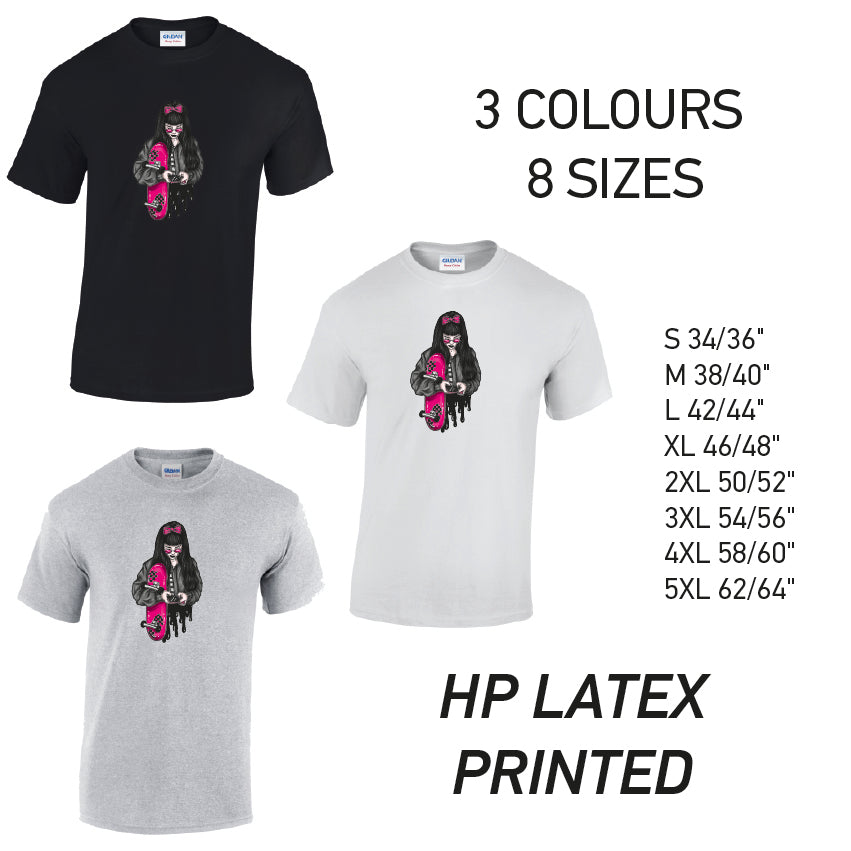 MT37 Pink Skater Girl Mens Cotton T-Shirt 8 sizes 3 Colours Available Latex printed