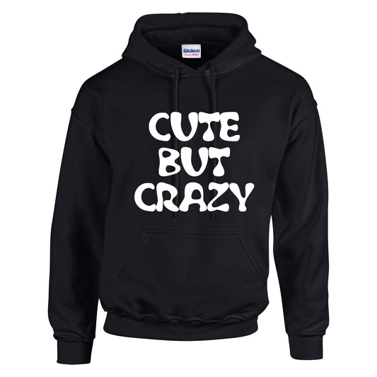 NEO01122 Cute But Crazy Mens Unisex Cotton Hoodie Black 8 sizes Printed