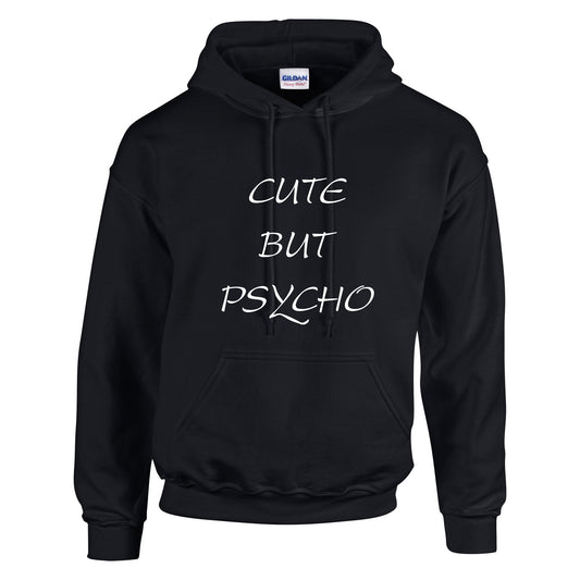 NEO01123 Cute But Psycho Mens Unisex Cotton Hoodie Black 8 sizes Printed