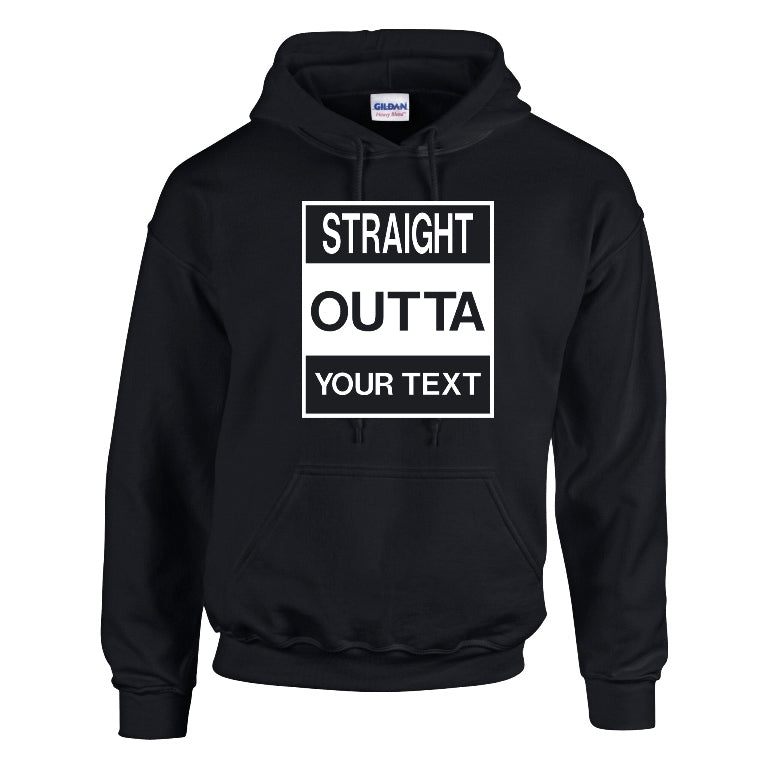 NEO01134 Straight Outta (Your Text) Mens Unisex Cotton Hoodie Black 8 sizes Printed